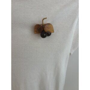Vintage Bakelite 10k Carmel & Brown Dangling Cherries Brooch Pin